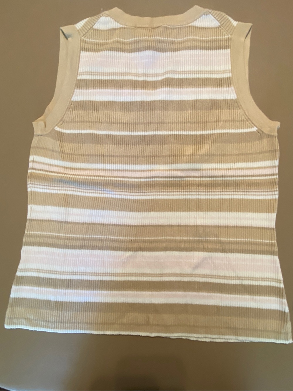 Merona Beige and White Striped V-Neck Knit Tank - Picture 2 of 3